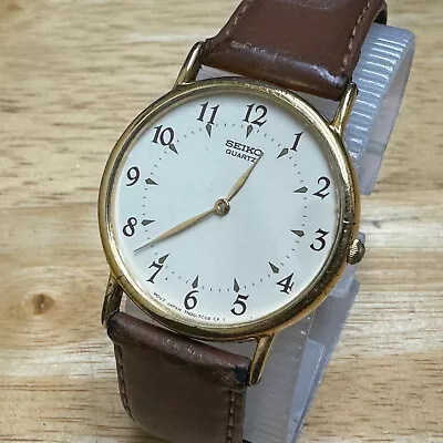 Vintage Seiko Quartz Watch 7N00-7A49 Men Gold Tone Leather Analog New Battery • $47.99