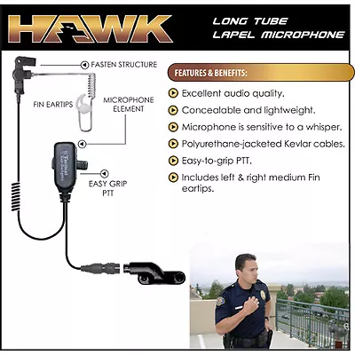 HAWK Police Lapel Microphone QR Earpiece For Vertex VX 2-Way Radios (See List) • $108.74