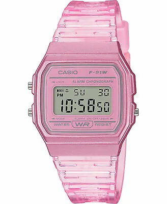 Casio F91WS-4 Digital Chronograph Watch Pink Jelly Resin Band Alarm Date • $24.33