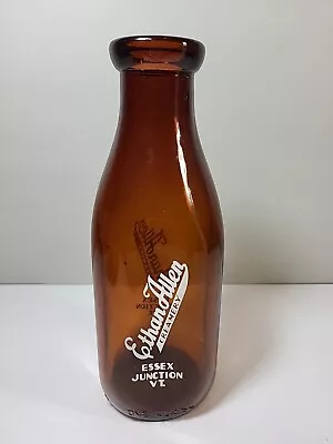 Vermont Milk Bottle Ethan Allen Creamery Essex Junction Vt. 1 Qt Rare Amber Bott • $24.99