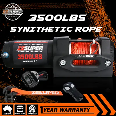 ZESUPER Electric Winch 12V 3500LBS Wireless Synthetic Rope ATV UTV 4WD 4X4 Boat • $135