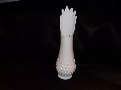 Vintage Unmarked Fenton White Hobnail Milk Glass Swung Stretch Vase 11 1/2” Tall • $19.95