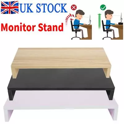 Wooden White Computer Desktop Monitor Stand Laptop TV Display Screen Riser Shelf • £13.89