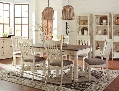 NEW Cottage White & Brown 7pcs Dining Room Furniture Rect Table & Chairs Set C1G • $1563.86