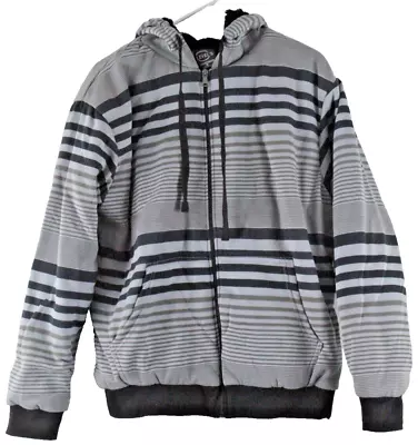 Faux Fur Lined Hoodie Full Zip Sweatshirt Size M Gray Stripe Level's NWT • $17.49