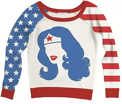 $63.95 • Buy Adult Women's DC Comics Wonder Woman Big Face Off White Ugly Christmas Sweater