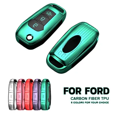 $17.50 • Buy Carbon TPU Car Flip Key Fob Case Cover For Ford Mondeo Explorer F150 Focus MK4