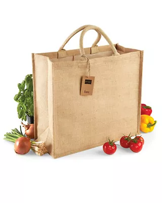 Large Eco Friendly Shopping Bag Reusable Jute Hessian Quailty Short Handles • £10.99