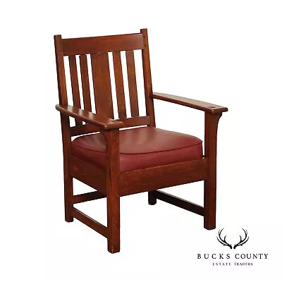 Limbert Mission Oak And Leather Armchair • $895