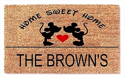 Personalized Mickey And Minnie Mouse Kissing Heart Funny Doormat Home Decor • $54.99