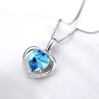 925 Sterling Silver Heart Crystal Pendant Chain Necklace Womens Jewellery New UK • £3.97