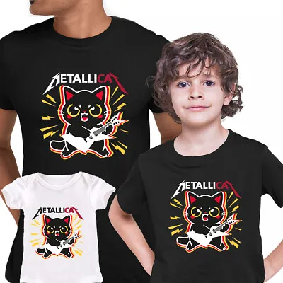 Metallica T-shirt Funny Cat With The Guitar Music T-shirt Positive Quote Tee • £12.99