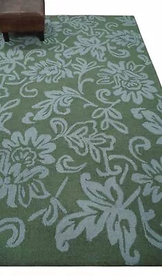Custom Made Floral Pattern Green And Gray Hand Tufted  Wool Area Rug • $449