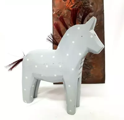 Vintage 80's Ikea Polka Dot Spike Mane Wooden Dala Horse • £33.26