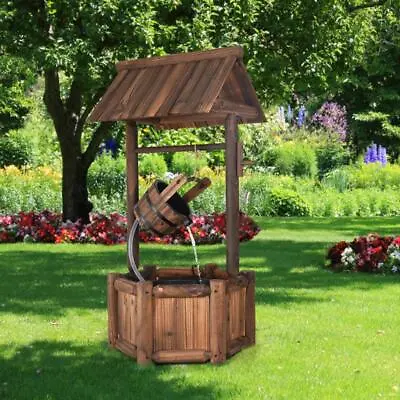 Outdoor Garden Patio Decor Classic Wooden Wishing Well Water Fountain With Pump • $212