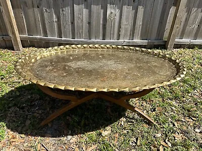 1950’s Moroccan Brass Tray Table With Spider-Leg Base 46”x 29” • $1100