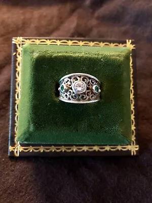 Vintage Signed Kabana Sterling Silver  Peridot  & CZ Stone Filigree Ring Size 8 • $35