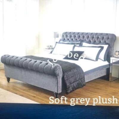 £289 • Buy J&S 3Ft 4Ft 5Ft 6Ft Upholstered Wingback Chesterfield Sleigh Scroll Bed Frame