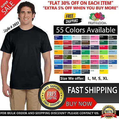 Fruit Of The Loom Men's T Shirt Casual Blank HD Cotton Crew Plain T-Shirt - 3931 • $7.06