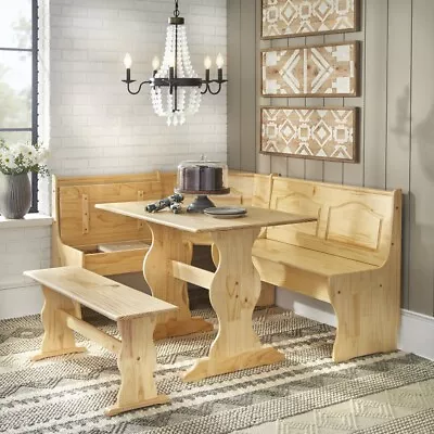 3 Pc. Kitchen Nook Breakfast Set Dining Table W/Corner & Bench Natural Pine Wood • $499.95