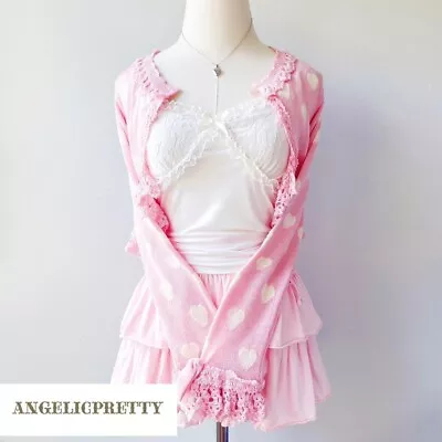 Authentic Japan Angelic Pretty Pom Pom Bow Crochet Knit Cardigan Bolero In Pink • $175