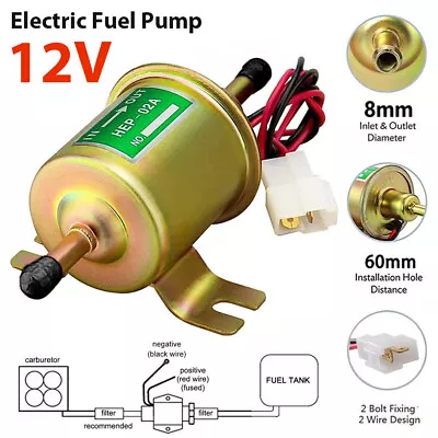 12 Volt Universal Petrol Diesel Gas Fuel Pump Inline Electric Pump HEP-02A New • £8.91