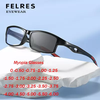 Men Sports Square Photochromic Myopia Nearsighted Glasses Ultralight Sunglasses • $8.99