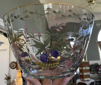 Crystal Clear Industries Hand Painted Amelia Floral Romania 11  Bowl Vintage • $32