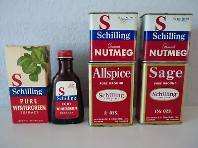 Vintage Schilling Spice Tins/Extract Bottle Lot Of (5) • $17.99