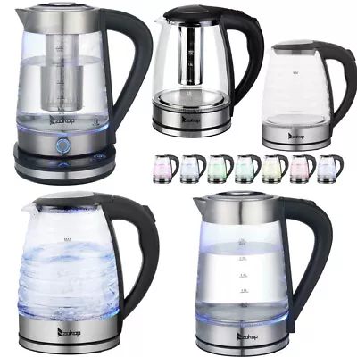 ZOKOP 2000W Illuminated Glass Kettles LED Cordless 1.8L/2L Electric Jug Portable • £12.95