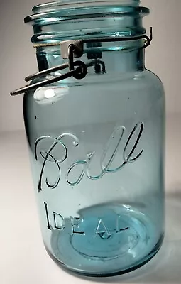 Vintage Aqua Ball Jar With Handle No Lid 7 Tall • $14