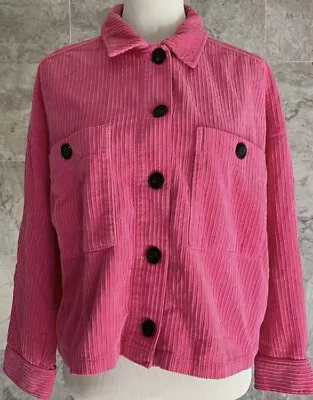 $26 • Buy ZARA Women’s Bright Pink Boxy Oversize Corduroy Jacket Button Up Size M
