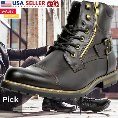 Men's Military Motorcycle Boots Combat Riding Vintage Leather Non-slip Shoes US • $37.89