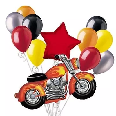 Motorcycle Balloon Bouquet Set RED Harley Snarley Birthday Party Decoration 12pc • $15.25