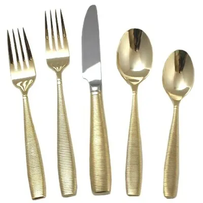 $65 • Buy Linear Gold 20-Piece 18/10 Flatware Set BY MUSEUM COLLECTION BY HOLLISTER NEW!
