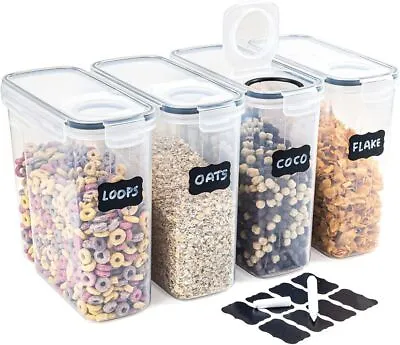 4Pcs 4L Cereal Storage Containers Airtight Food Storage Containers Set Kitchen • £13.99