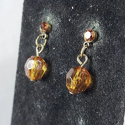 Dangle Beaded Earrings Gold Tone Brown Retro Modernist Boho Pierced 0.75  • $9.99