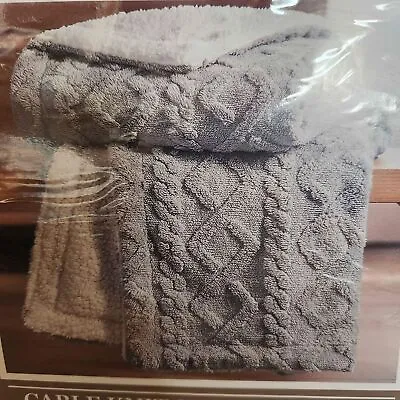 Lightweight Sherpa Throw Blanket Gray Cable Knit Soft 50x60 Cozy Farmhouse • £32.29