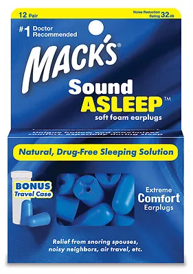 Macks (Mack's) Sound Asleep Earplugs X 12 Pair (FREE UK P&P) • £6.99