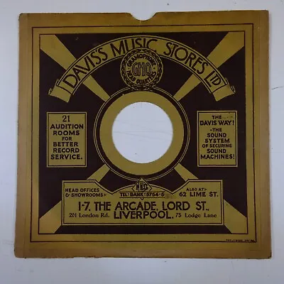 12  78 Gramophone Record Sleeve DAVIS`S MUSIC STORES  LIVERPOOL • $10.58