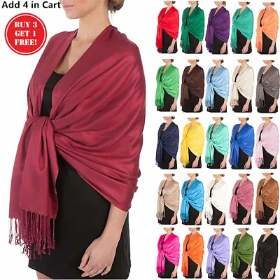 2PLY 78X28 Pashmina Solid Silk Shawl Wrap Cashmere Wool Feel Silky Stole Scarf • $8.99