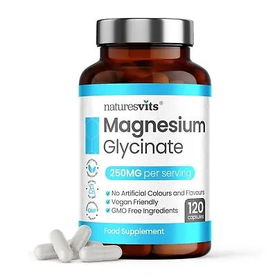 Magnesium Glycinate | 250mg Per Serving 120 Vegan Capsules | Made In The UK • £18.99