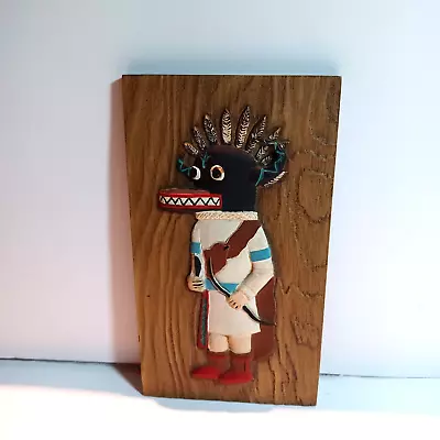 Vtg Kachina Doll Hopi Hand Painted Original Relief Plaque Of The Black Ogre • $40