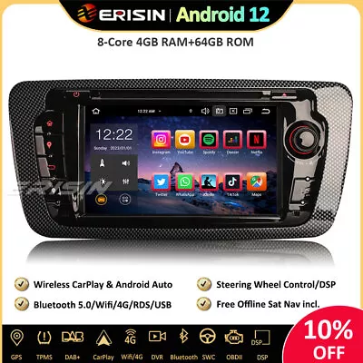 8-Core Android 12 Car Stereo Sat Nav GPS DAB+ CarPlay DSP Wifi 4G For Seat IBIZA • £232.25