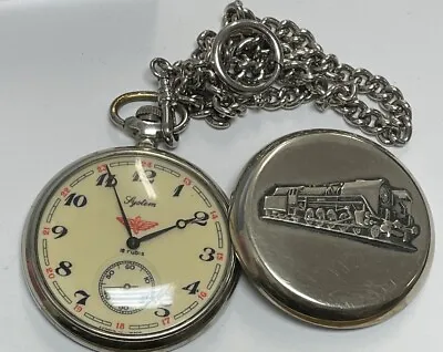 Vintage Silver Plated Ussr Train Pocket Watch 18 Rubis Mechanical Wind Working • $75