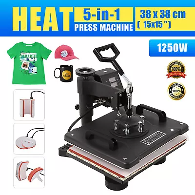 5 In 1 Heat Press Machine Swing Away T-Shirt Mug Hat 15 X15  Digital Transfer • $154.83