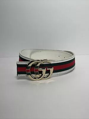 Gucci White Red & Green Belt With Gold Belt Buckle • $150