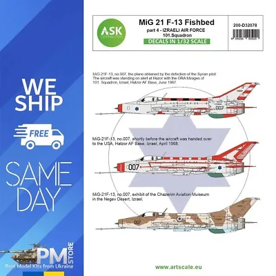 ASK D32078 1/32 MiG-21F-13 Fishbed Part 4 - Izraeli Air Force 101 Squadron Decal • $26.99