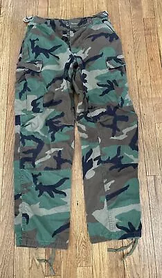 CAMOUFLAGE Green Woodland Cargo Army Fatigue Parachute Pants Size Small • $15