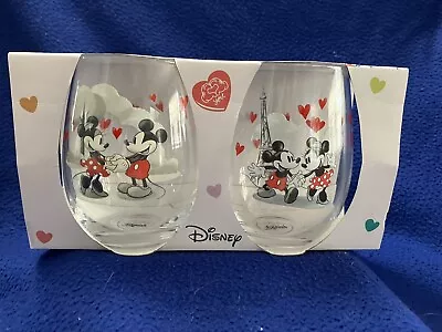 Disney - Set Of 2 Stemless Wine Glasses Featuring Mickey And Minnie Mouse • $12